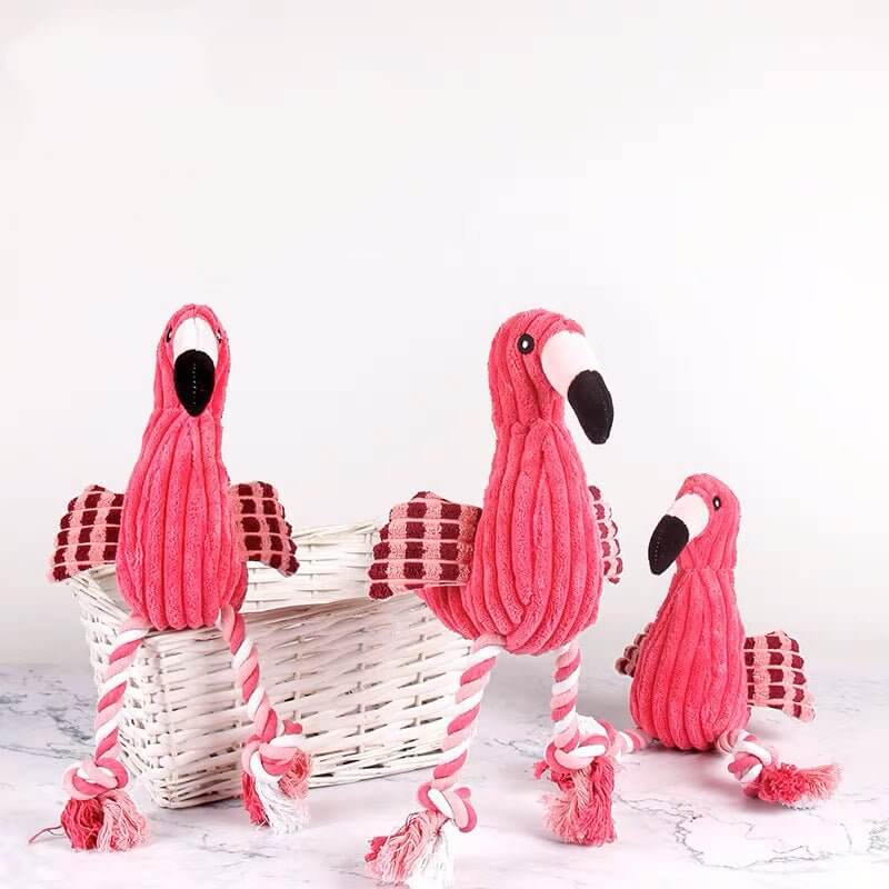 Cute Flamingo Squeaky Teething Plush Rope Toys for Puppy Small Medium Dogs - Happy 4 Paws