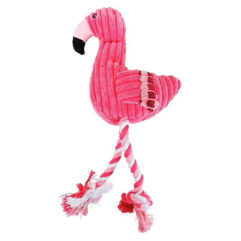 Cute Flamingo Squeaky Teething Plush Rope Toys for Puppy Small Medium Dogs - Happy 4 Paws