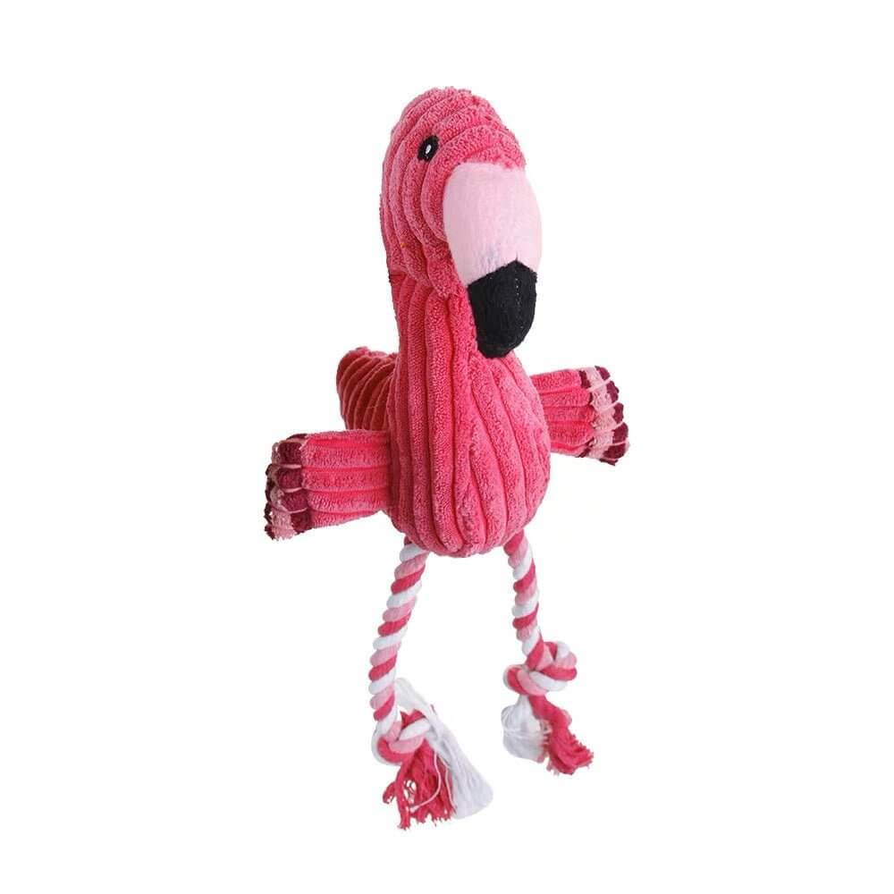 Cute Flamingo Squeaky Teething Plush Rope Toys for Puppy Small Medium Dogs - Happy 4 Paws