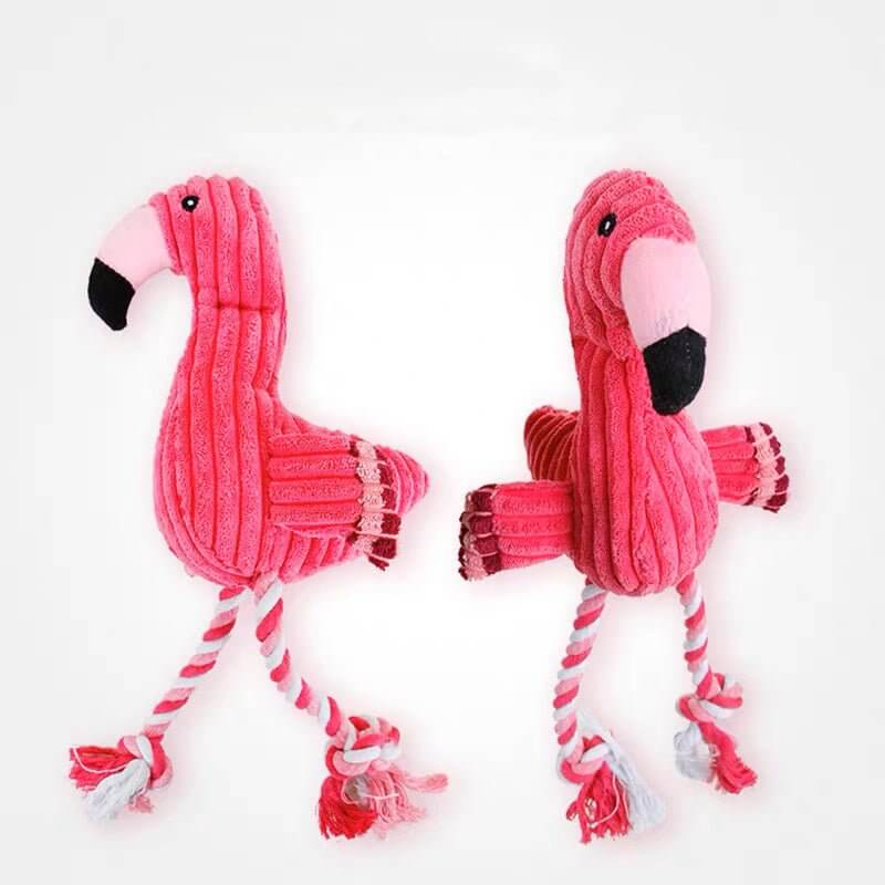 Cute Flamingo Squeaky Teething Plush Rope Toys for Puppy Small Medium Dogs - Happy 4 Paws