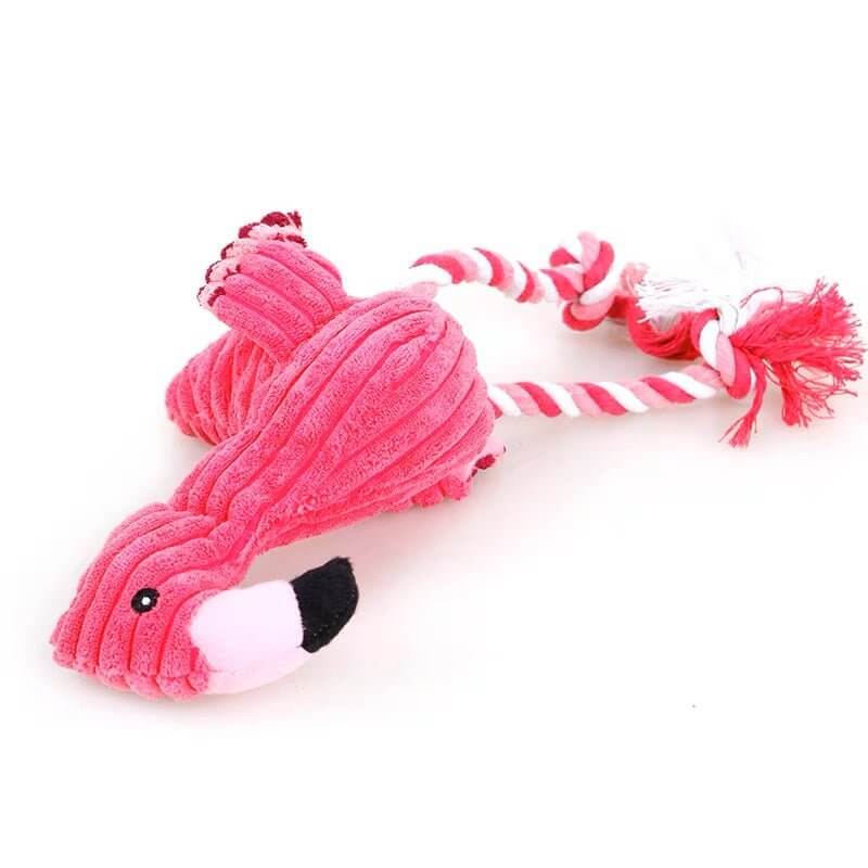 Cute Flamingo Squeaky Teething Plush Rope Toys for Puppy Small Medium Dogs - Happy 4 Paws