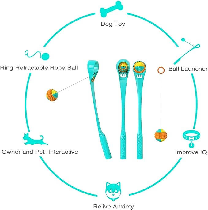 Dog Ball Launcher Thrower Set With Multipurpose Chew Ball - Happy 4 Paws