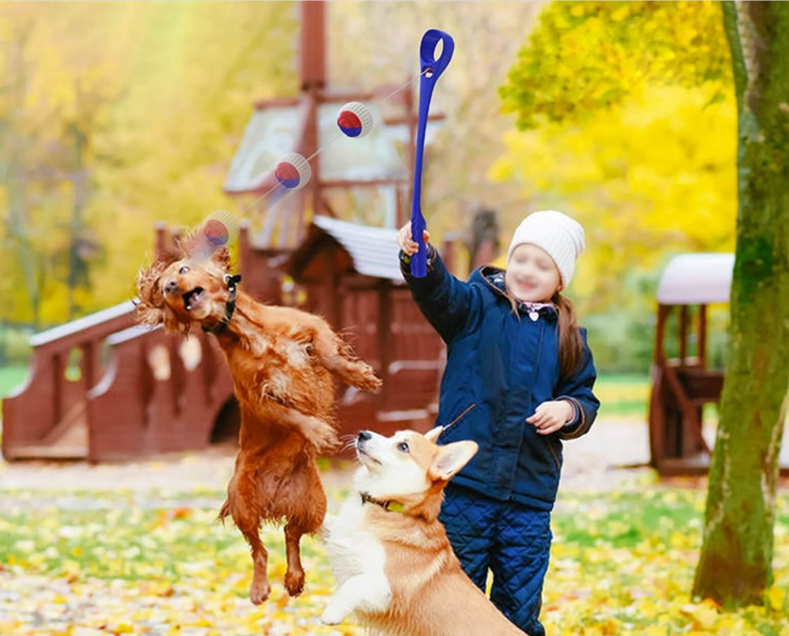 Dog Ball Launcher Thrower Set With Multipurpose Chew Ball - Happy 4 Paws