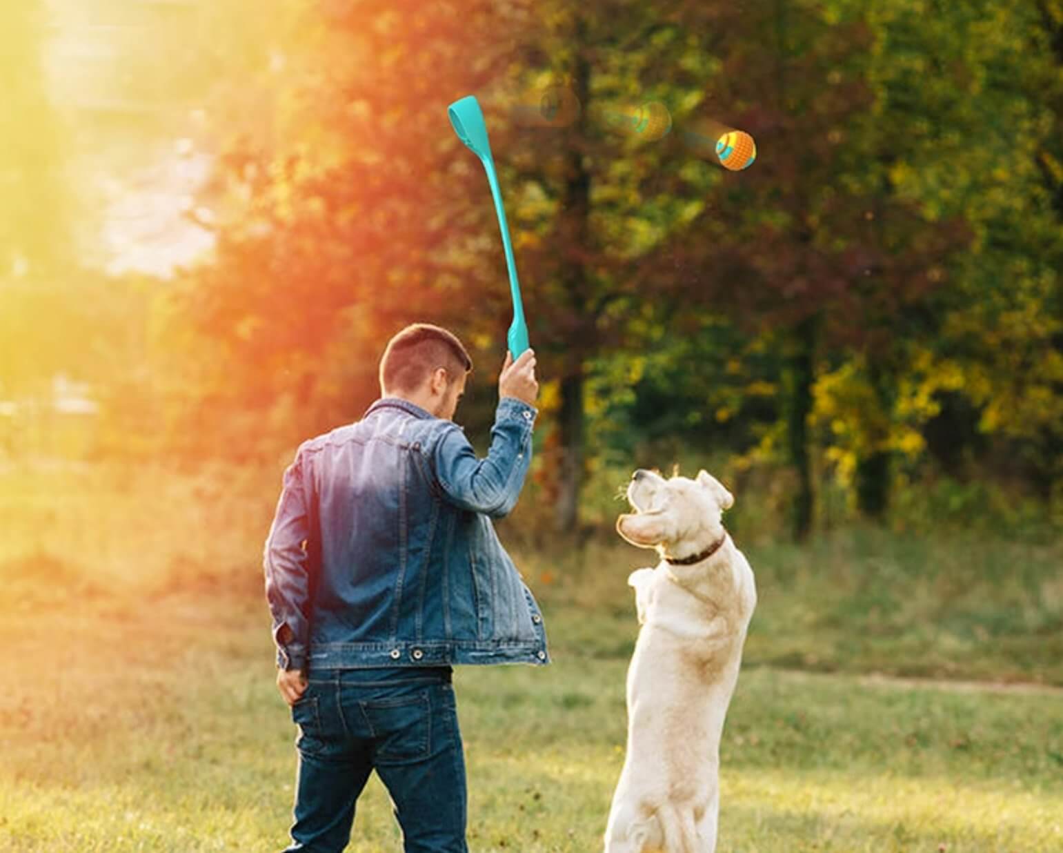 Dog Ball Launcher Thrower Set With Multipurpose Chew Ball - Happy 4 Paws