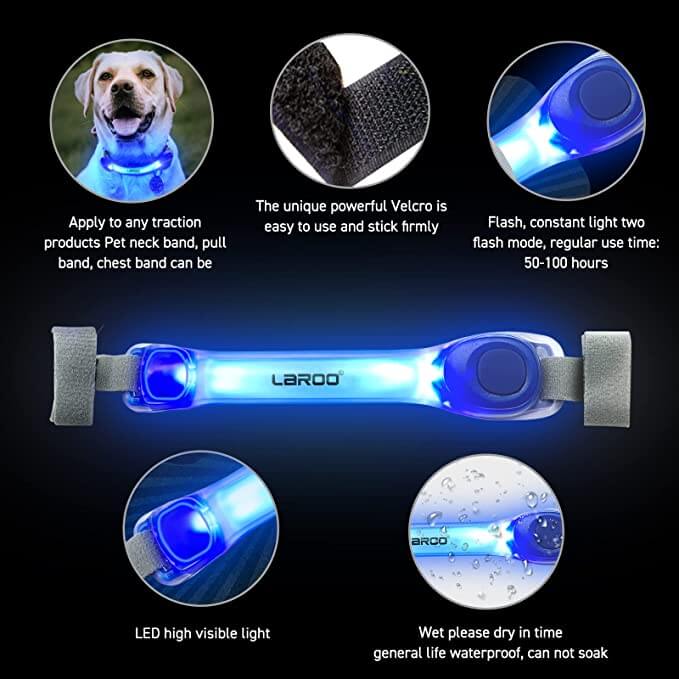 Dog Lights with Nylon Stickers for Night Walking Glowing Accessories for Collar Leash Harness - Happy 4 Paws