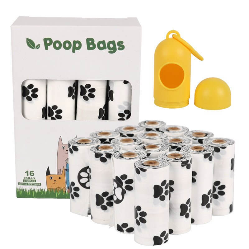 Dog Paw Pattern Eco - Friendly Leak Proof Dog Poop Bags with Dispenser - Happy 4 Paws