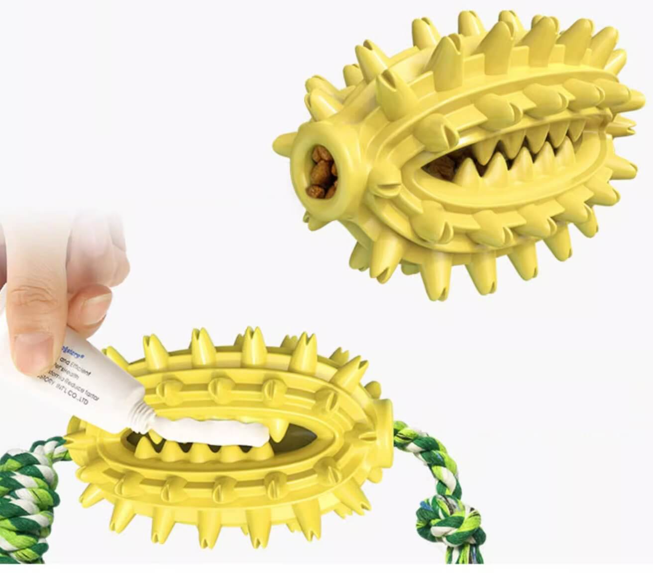 Dog Toothbrush Cactus Chew Toy for Aggressive Chewers Durable Rubber with Rope - Happy 4 Paws