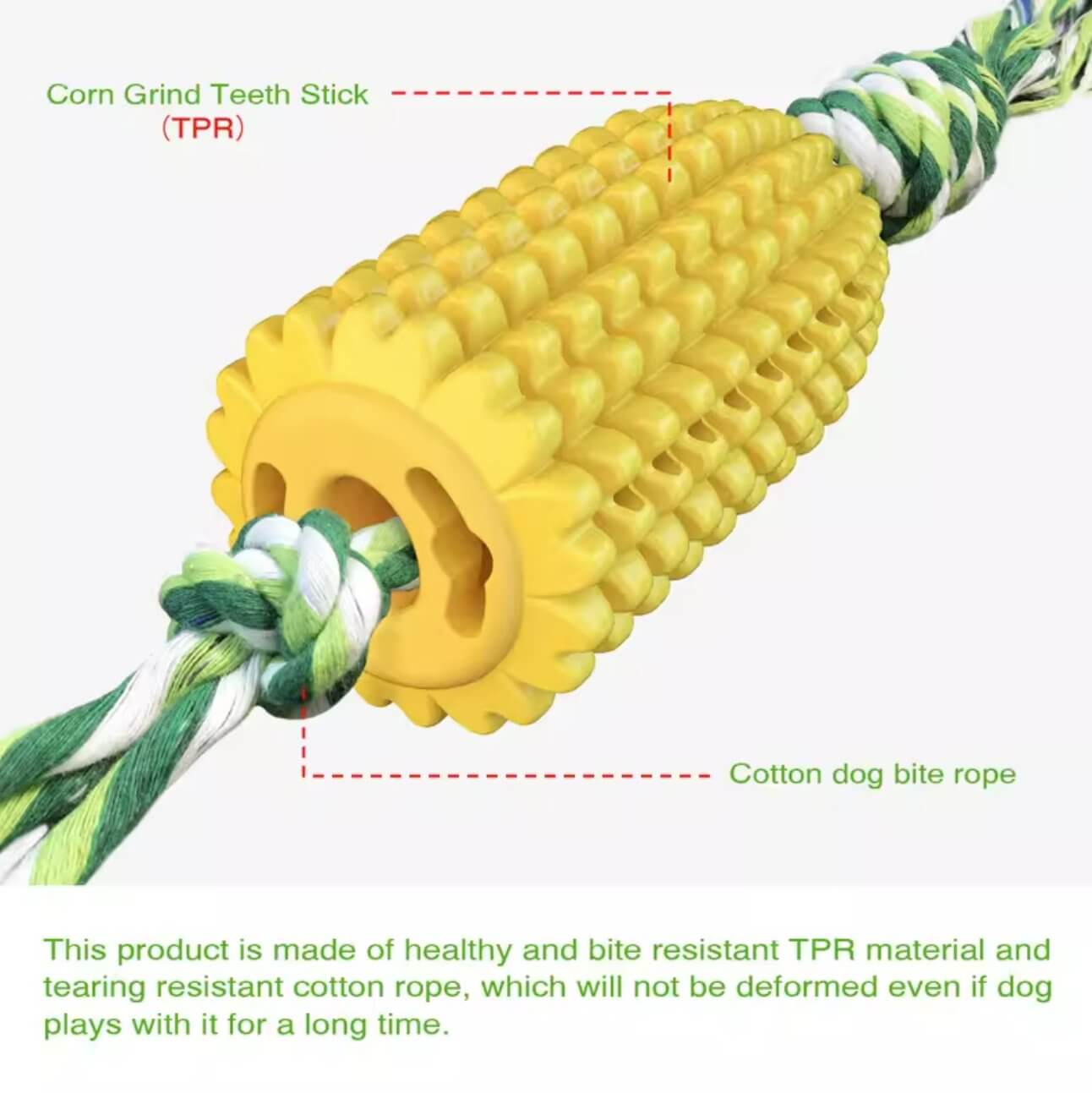 Dog Toothbrush Chew Toys Corn Molar Stick Bite - Resistant Toys with Rope - Happy 4 Paws