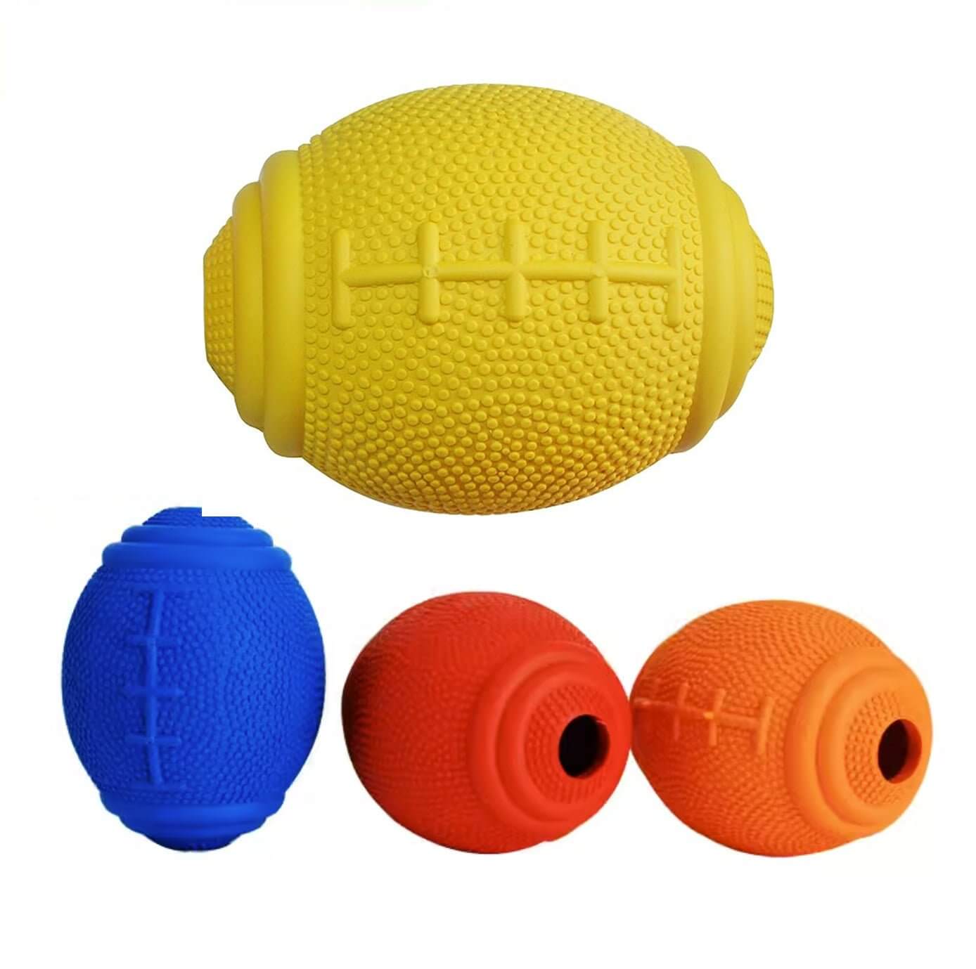 Dog Treat Dispenser Rugby Feeding Rubber Ball Chew Toys - Happy 4 Paws