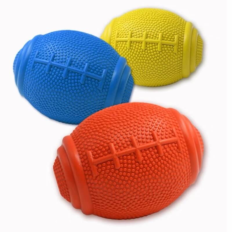 Dog Treat Dispenser Rugby Feeding Rubber Ball Chew Toys - Happy 4 Paws