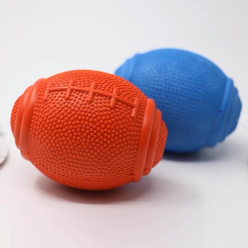 Dog Treat Dispenser Rugby Feeding Rubber Ball Chew Toys - Happy 4 Paws