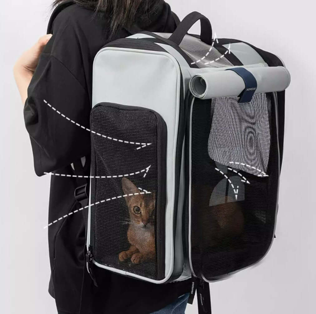 Expandable Multifunctional Pet Backpack Ventilated Design Pet Carrier Collapsible Container Cat Bag - Happy 4 Paws