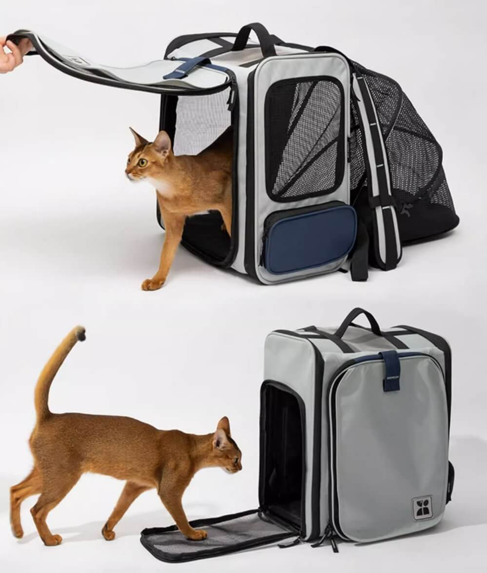 Expandable Multifunctional Pet Backpack Ventilated Design Pet Carrier Collapsible Container Cat Bag - Happy 4 Paws