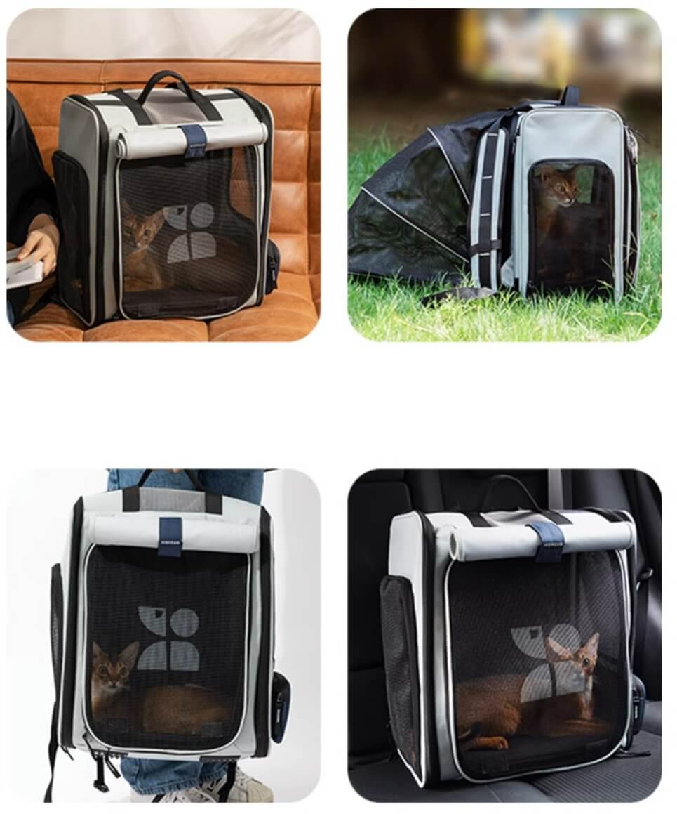 Expandable Multifunctional Pet Backpack Ventilated Design Pet Carrier Collapsible Container Cat Bag - Happy 4 Paws