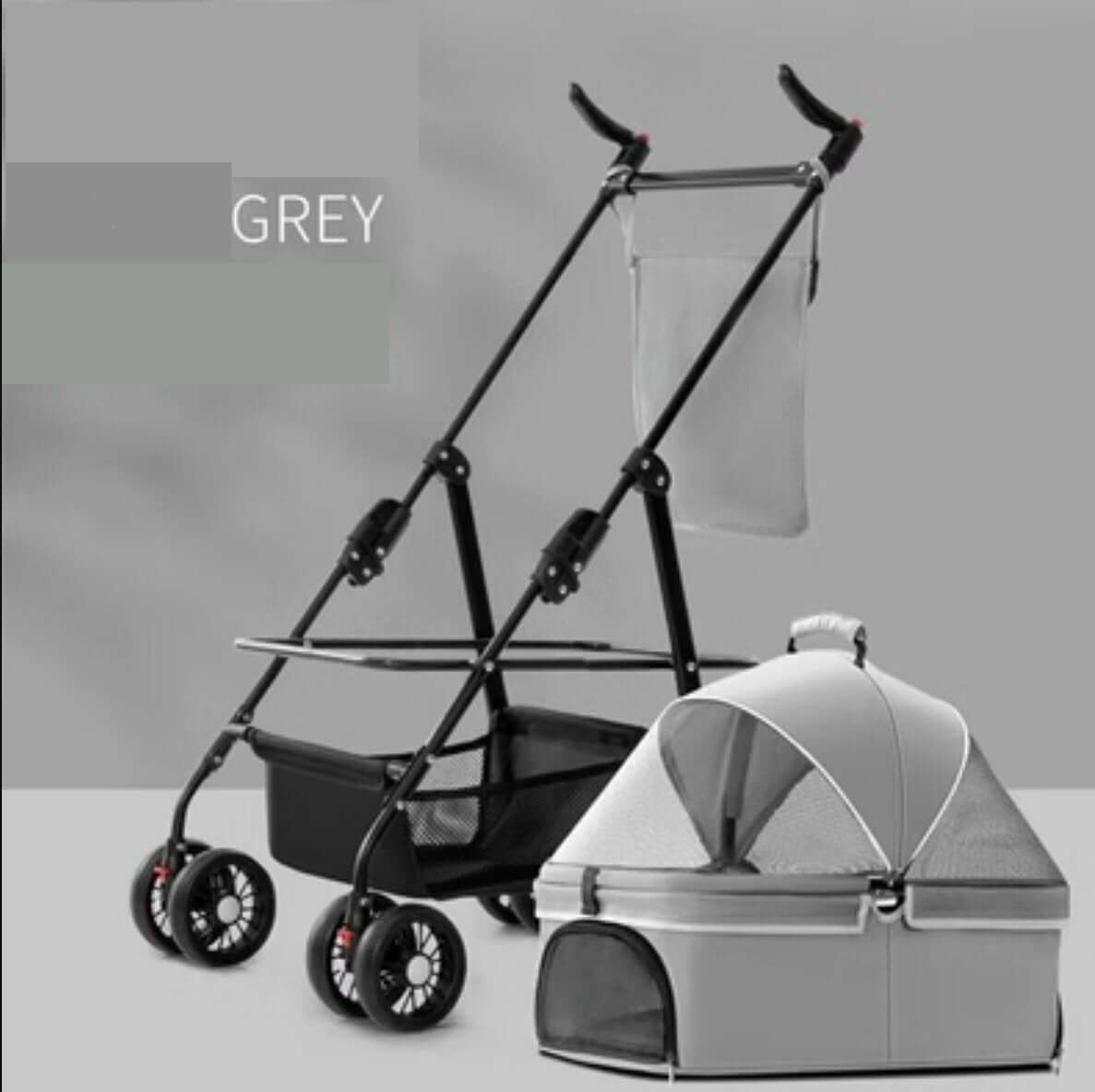 Foldable Pet Stroller Cat Dog Detachable Carrier for Travel Shopping Walking - Happy 4 Paws