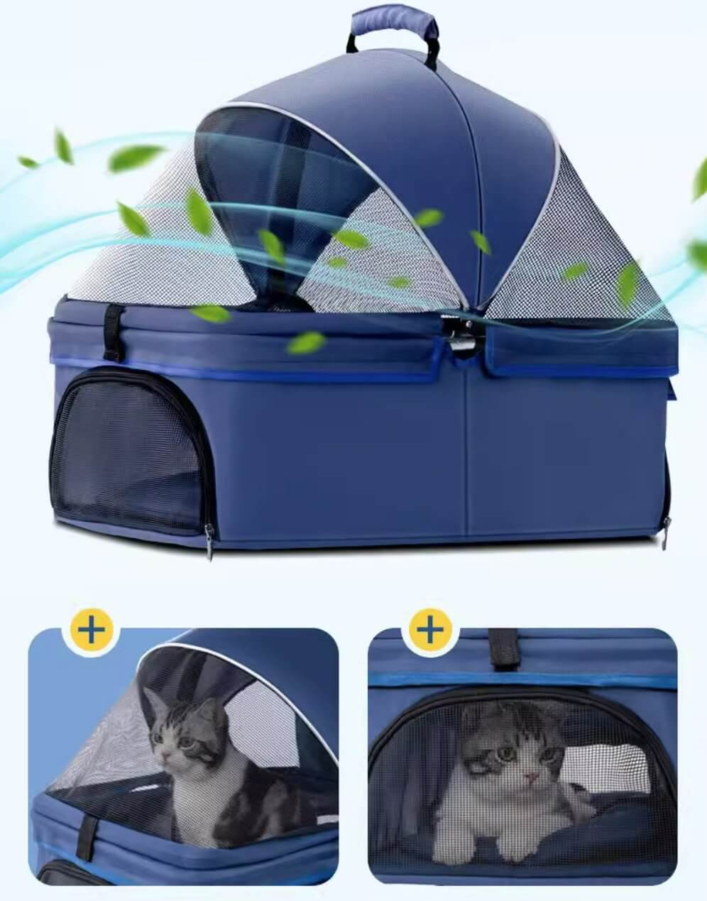 Foldable Pet Stroller Cat Dog Detachable Carrier for Travel Shopping Walking - Happy 4 Paws