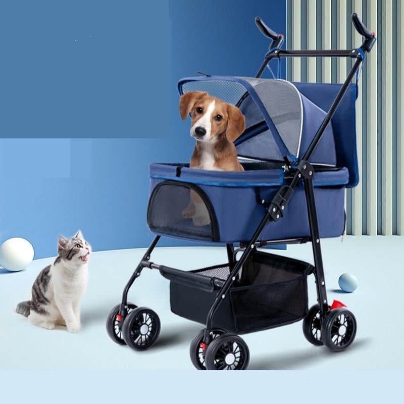 Foldable Pet Stroller Cat Dog Detachable Carrier for Travel Shopping Walking - Happy 4 Paws