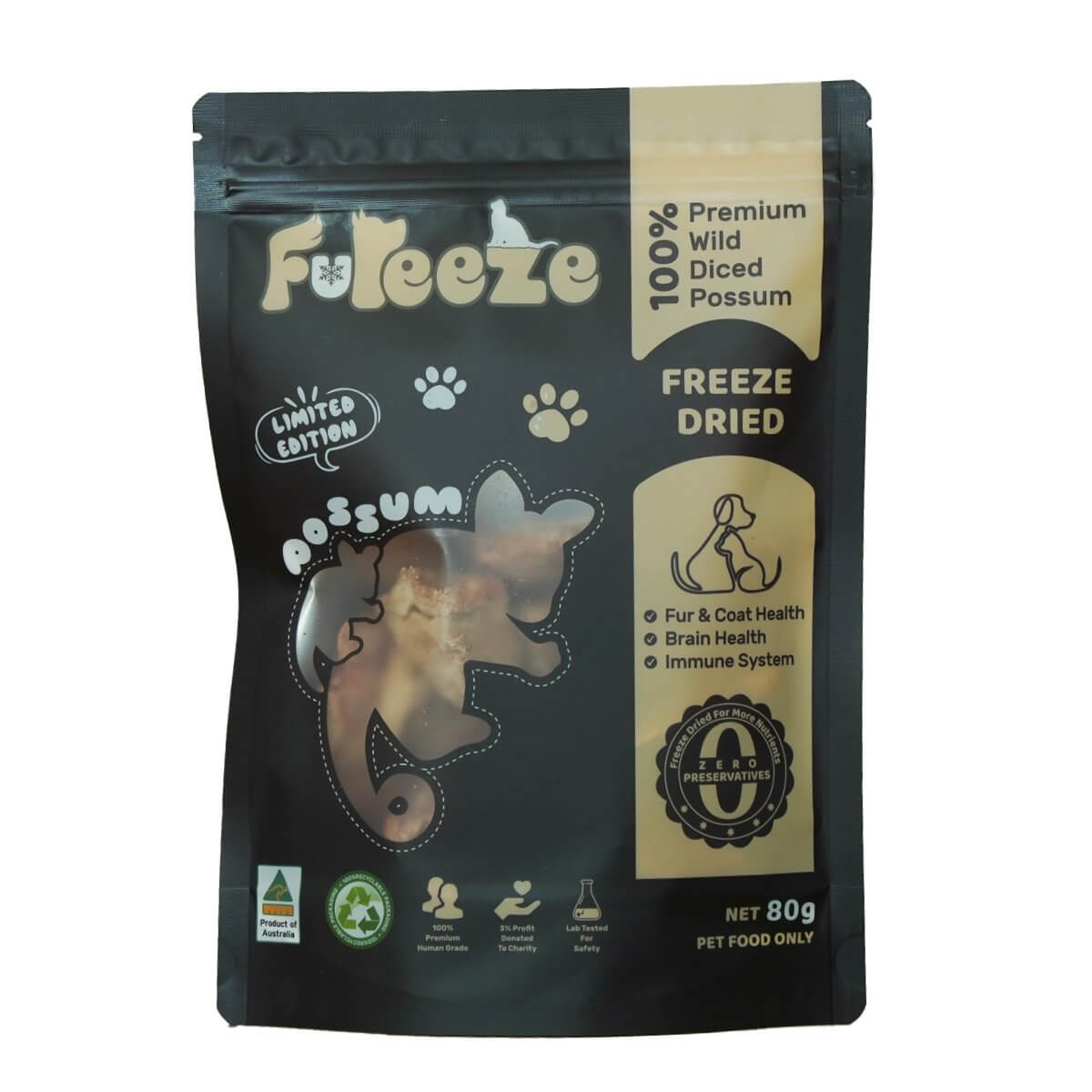 Freeze Dried Diced Possum By Fureeze™80g - Happy 4 Paws