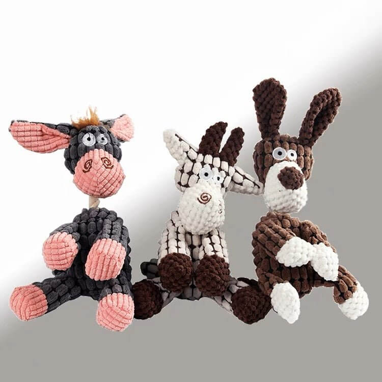 Fun Pet Donkey Plush Squeaky Toy for Puppy Small Dogs - Happy 4 Paws