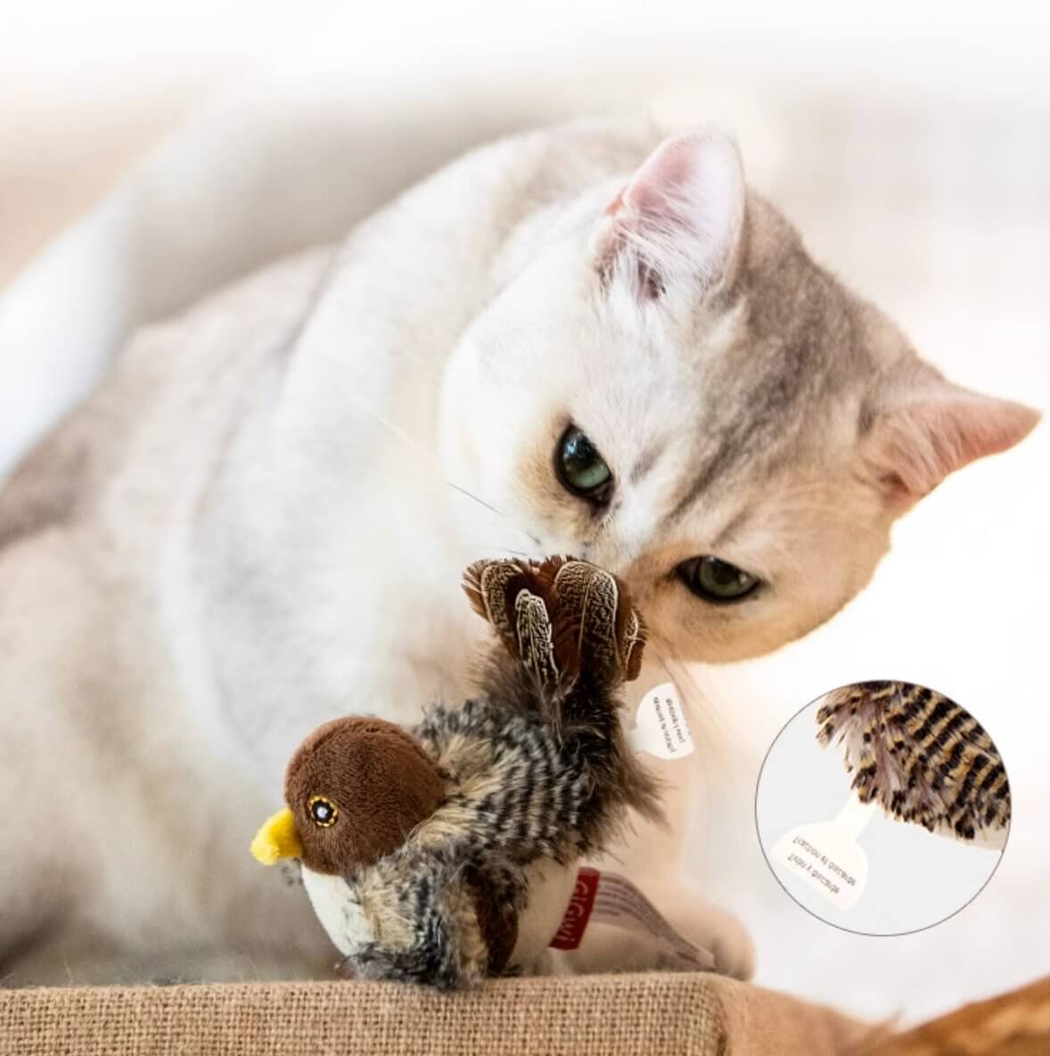 Gigwi Cat Melody Chaser Toy Automatic Chirping Bird Toy Squeaky with Feather Tail - Happy 4 Paws