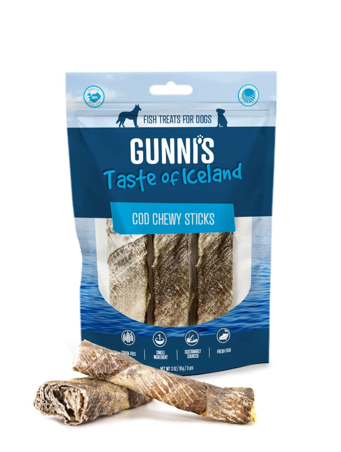 GUNNI’S Cod Chewy Sticks 4″ Dog Treats 3/Pcs - Happy 4 Paws