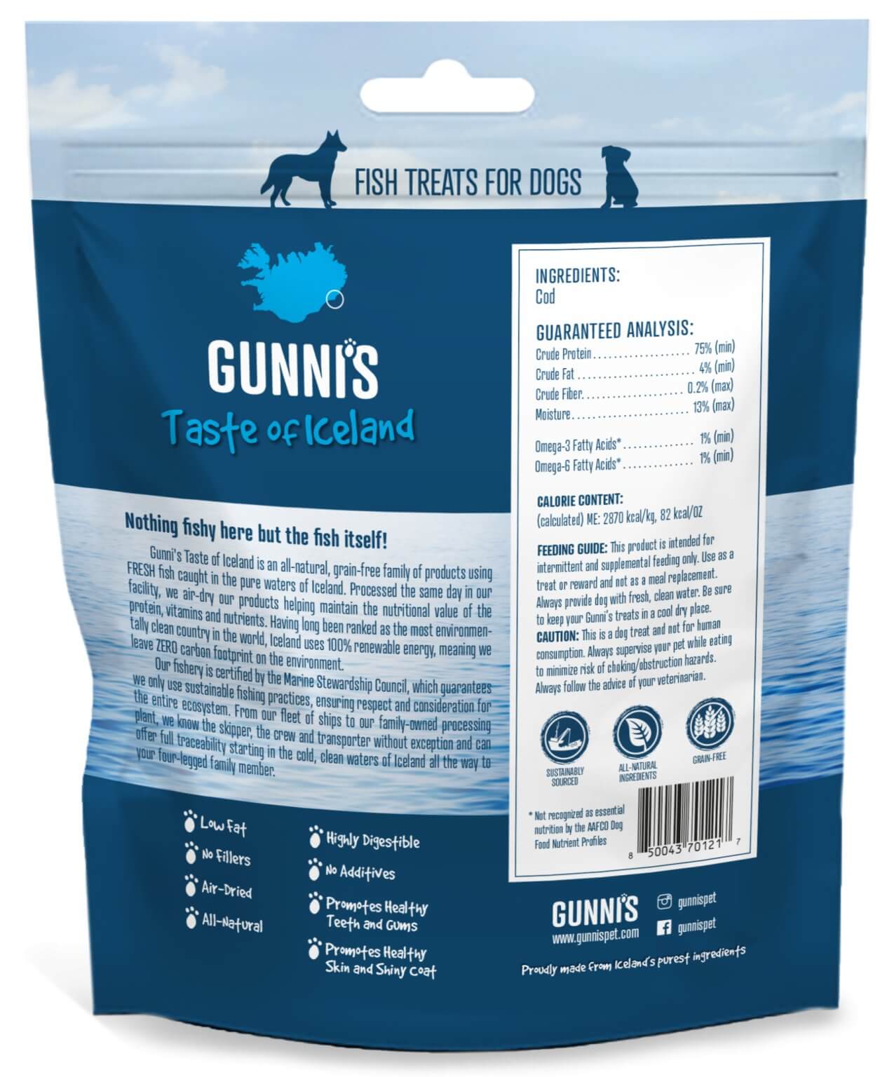 GUNNI'S Cod Skin Chips Dog Treats 255g - Happy 4 Paws