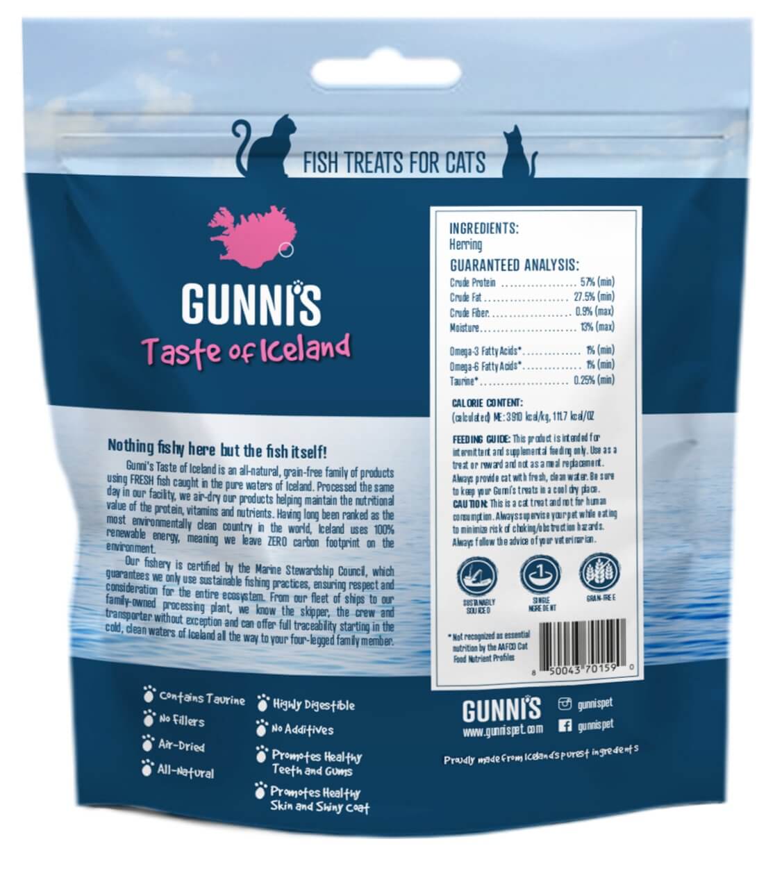 GUNNI'S Whole Herring Cat Treats 42.5g - Happy 4 Paws