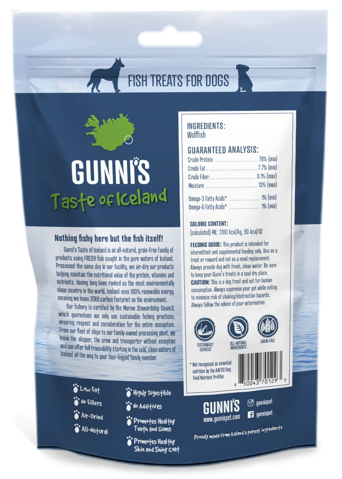 GUNNI'S Wolffish Skin Shorties Dog Treats 71g - Happy 4 Paws