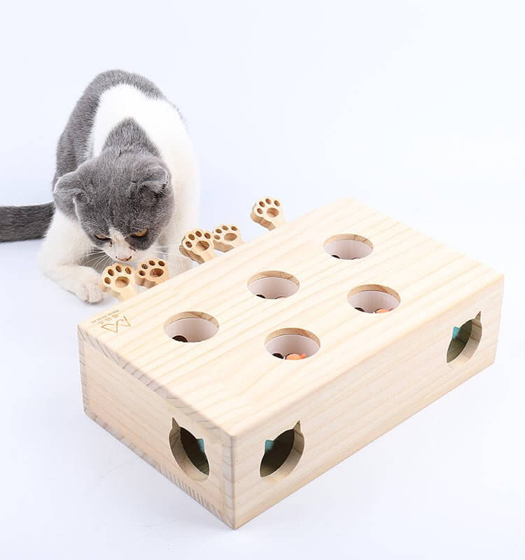 Hit the Mole Cat Toy Natural Wood Safe - Happy 4 Paws