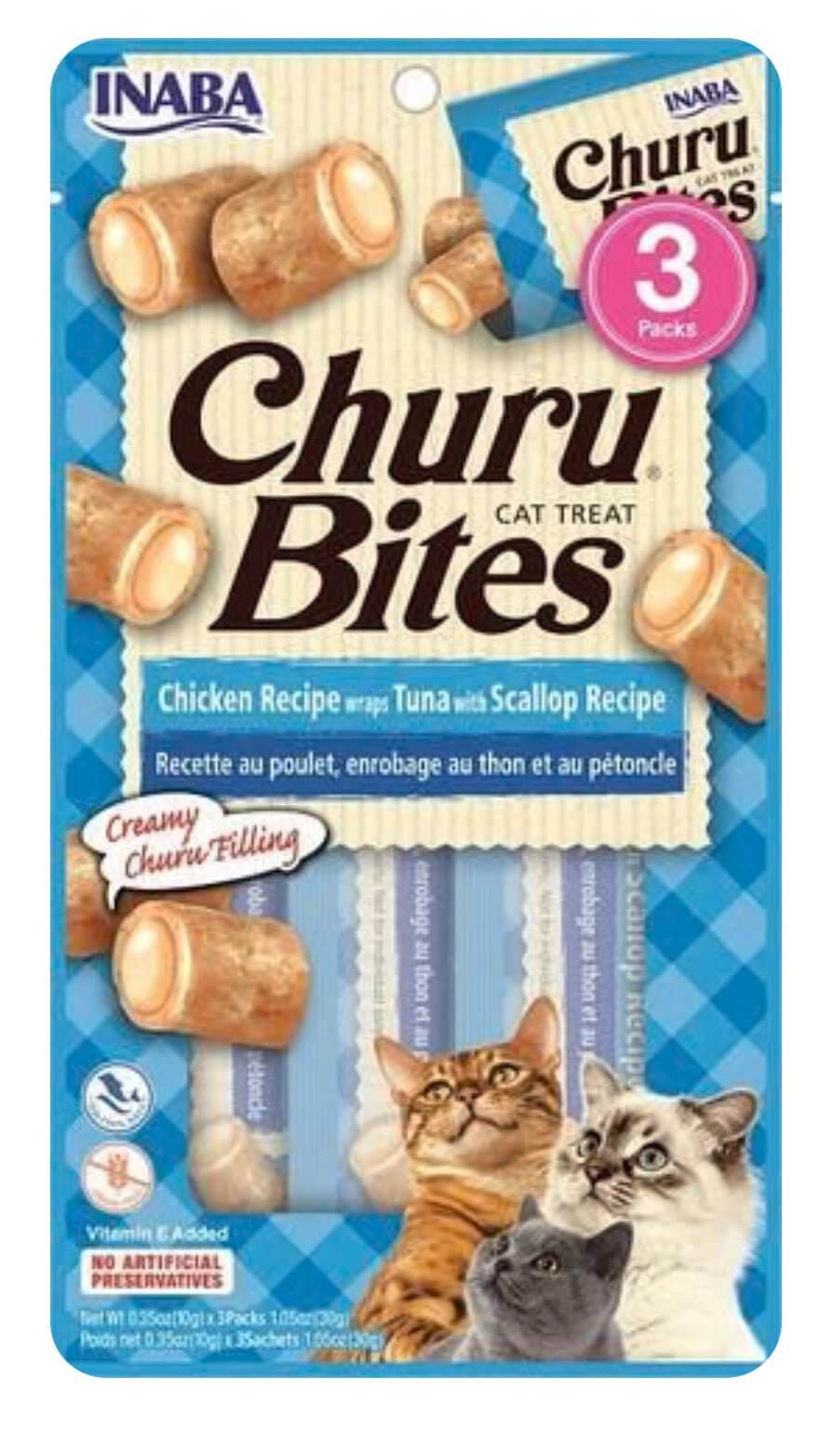 INABA Cat Churu Bites Chicken Wraps With Tuna Scallop 30G - Happy 4 Paws