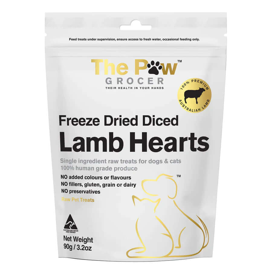 The Paw Grocer Freeze Diced Lamb Hearts 90g - Happy 4 Paws