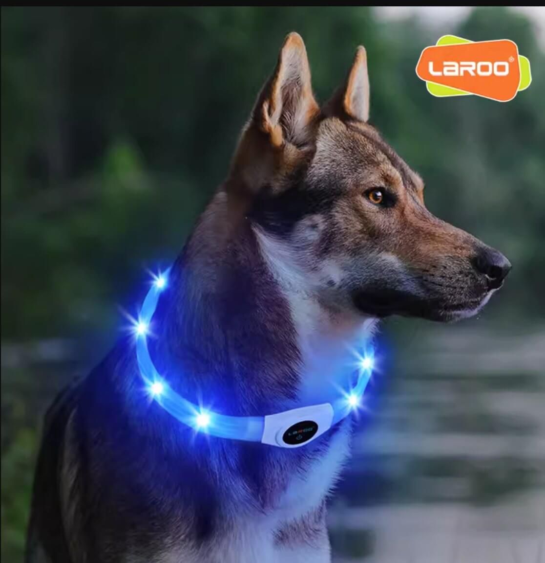 LaRoo Rechargeable Waterproof Led Light Collar For Long - haired Dogs - Happy 4 Paws