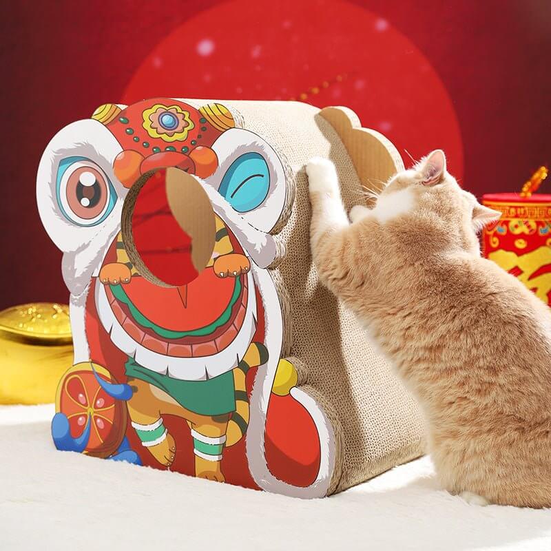 Lion Dance Cartoon Cat Scratching Post - Happy 4 Paws