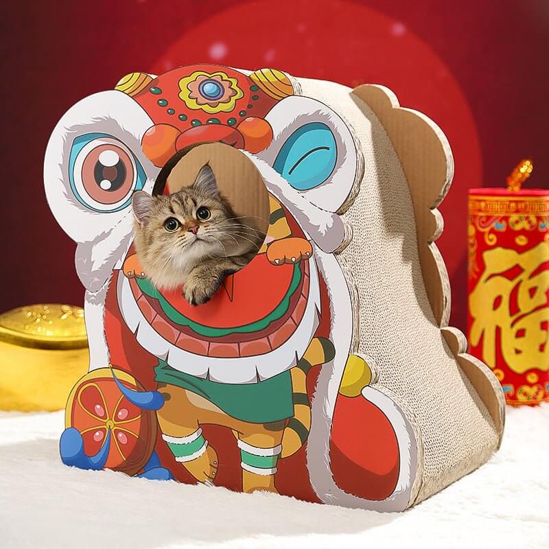 Lion Dance Cartoon Cat Scratching Post - Happy 4 Paws