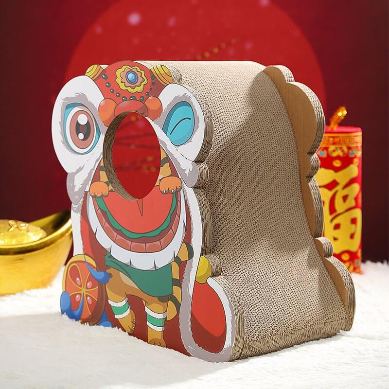 Lion Dance Cartoon Cat Scratching Post - Happy 4 Paws