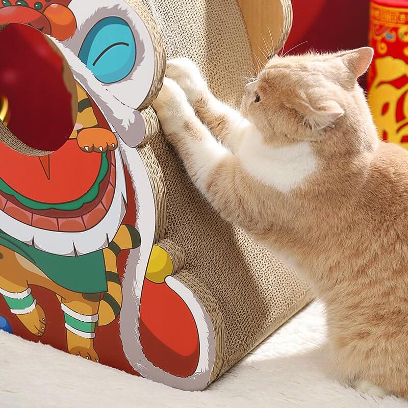 Lion Dance Cartoon Cat Scratching Post - Happy 4 Paws