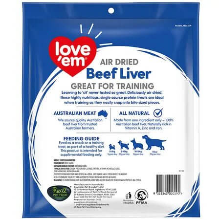 Love 'Em Dog Treats Air Dried Beef Liver 500g - Happy 4 Paws