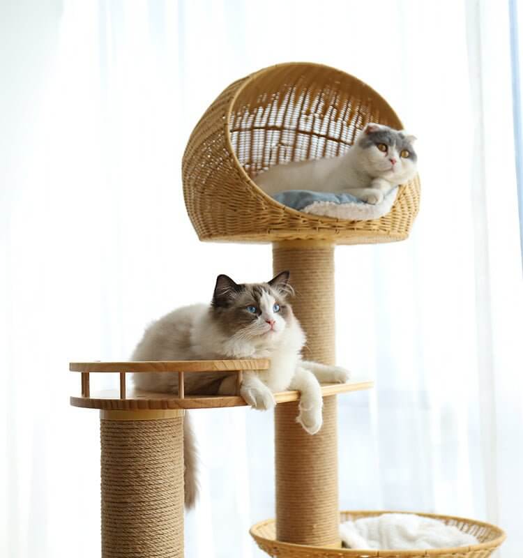 Luxury Space Capsule Woven Basket Cat Tree Tower - Happy 4 Paws