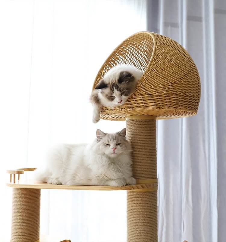 Luxury Space Capsule Woven Basket Cat Tree Tower - Happy 4 Paws