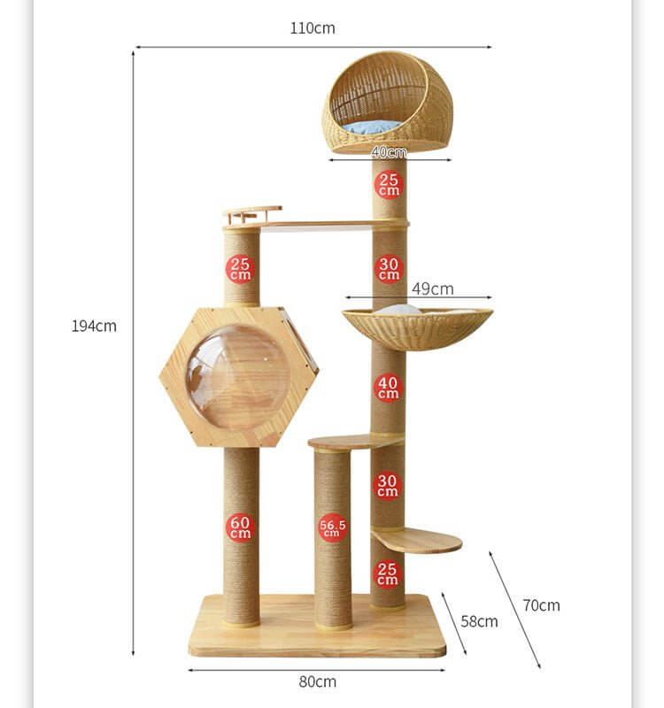 Luxury Space Capsule Woven Basket Cat Tree Tower - Happy 4 Paws