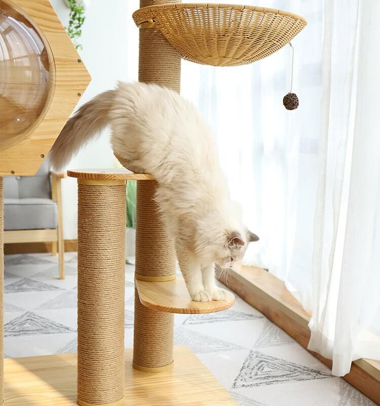 Luxury Space Capsule Woven Basket Cat Tree Tower - Happy 4 Paws