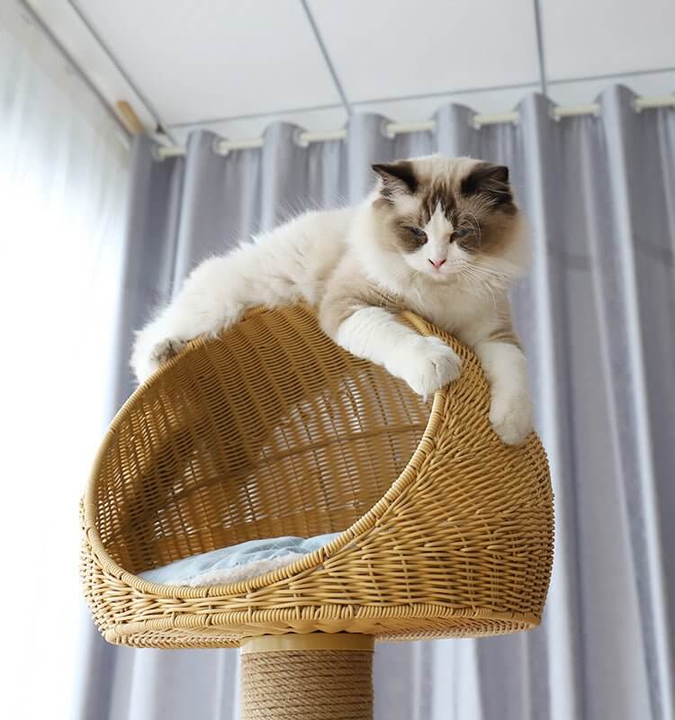 Luxury Space Capsule Woven Basket Cat Tree Tower - Happy 4 Paws