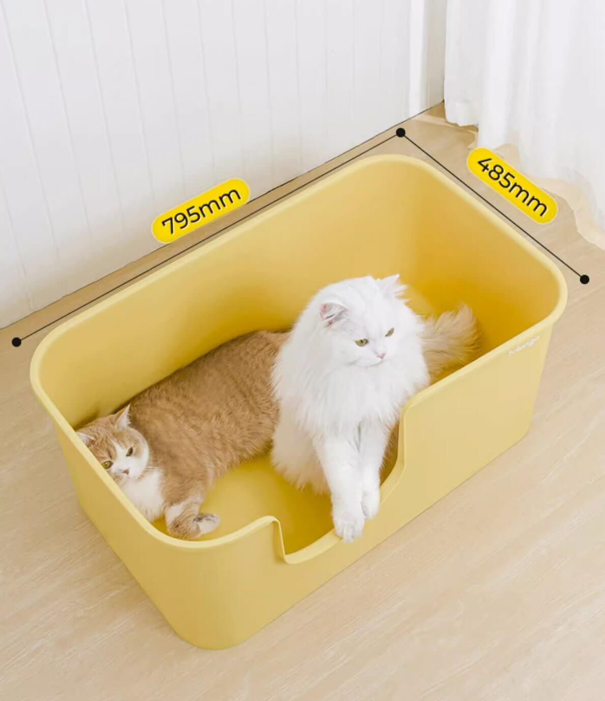 Macaron Cream Extra Large High - quality Open Cat Litter Box with Litter Mat - Happy 4 Paws