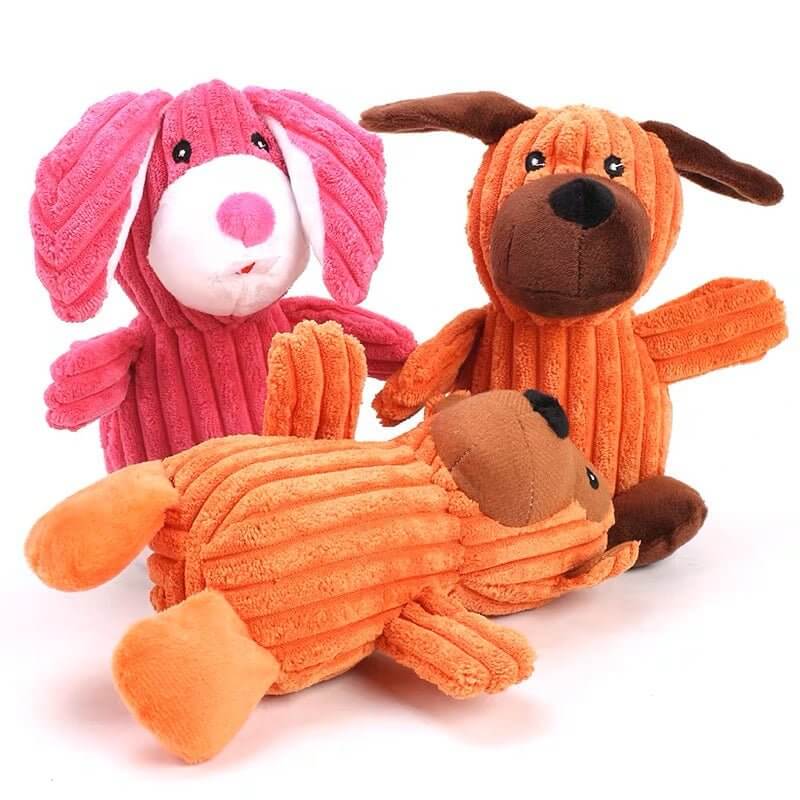 Monkey Bear Rabbit Soft Plush Squeaky Chew Toys for Small Medium Dogs - Happy 4 Paws