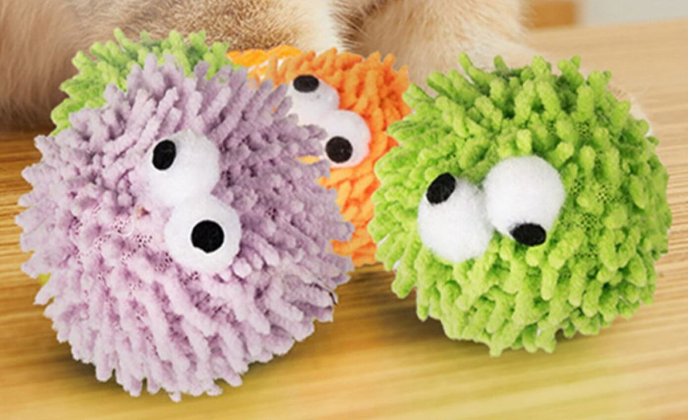 Monster Eyes Cat Woolen Toy Balls with Bell and Catnip Inside - Happy 4 Paws