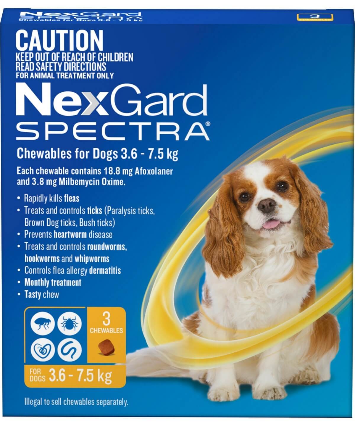 NexGard Spectra Dog Small 3.6 - 7.5kg Yellow - 3pk - Happy 4 Paws