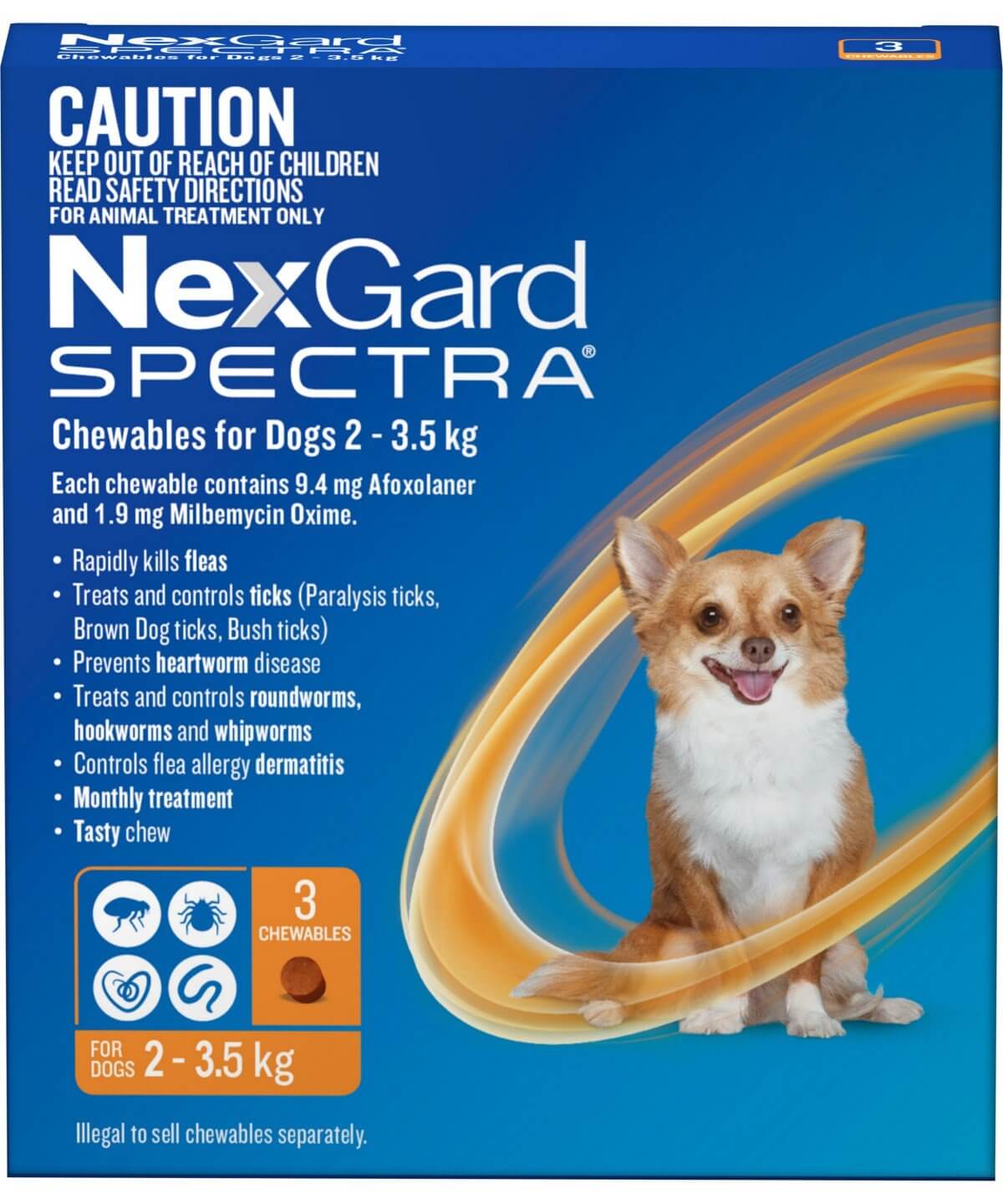 NexGard Spectra Dog Very Small 2 - 3.5kg Orange - 3pk - Happy 4 Paws