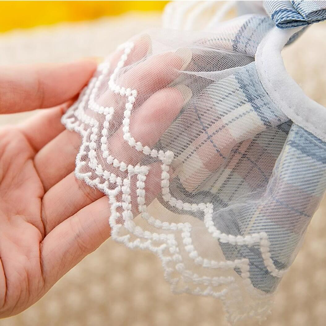 Pet Adjustable Lace Collar Saliva Towel with Cute Plaid Bow Tie for Cats & Small Dogs - Happy 4 Paws