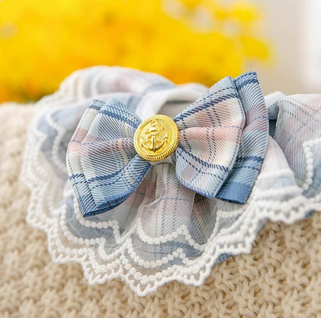 Pet Adjustable Lace Collar Saliva Towel with Cute Plaid Bow Tie for Cats & Small Dogs - Happy 4 Paws