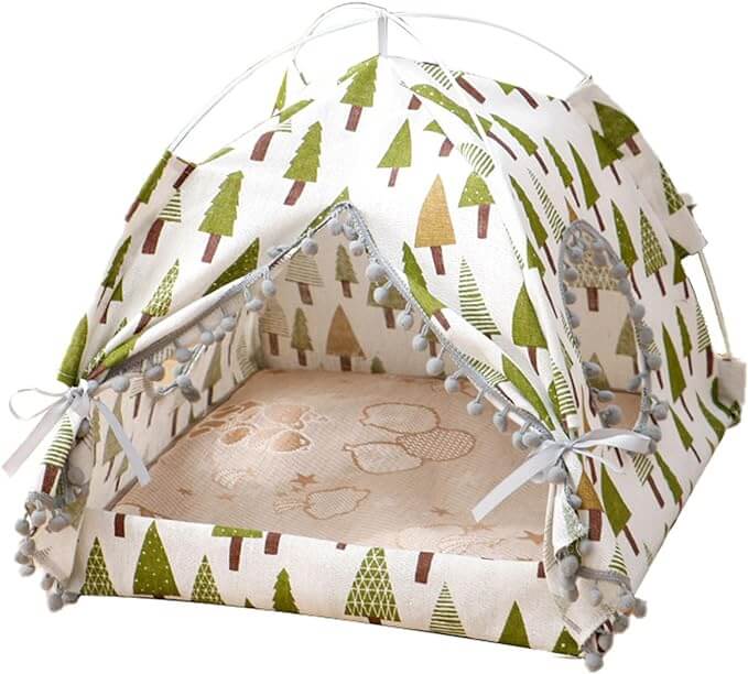 Pet Bed Cotton White Pine Tent Nest for Small Dog Or Cat - Happy 4 Paws